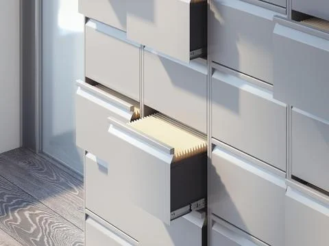 File cabinets in the office interior. 3d rendering Foto stock