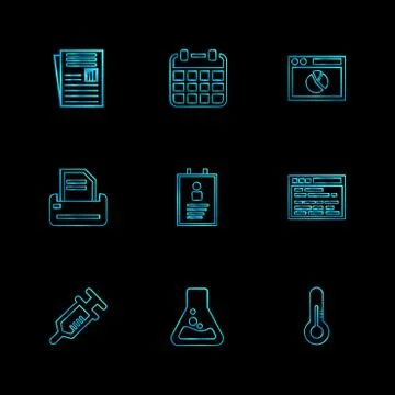File , calender ,web , printer , profile , web , syringe , flask , thermomete Stock Illustration