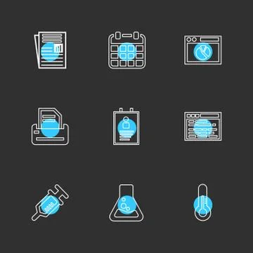 File , calender ,web , printer , profile , web , syringe , flask , thermomete Stock Illustration