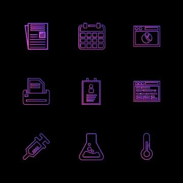 File , calender ,web , printer , profile , web , syringe , flask , thermomete Stock Illustration