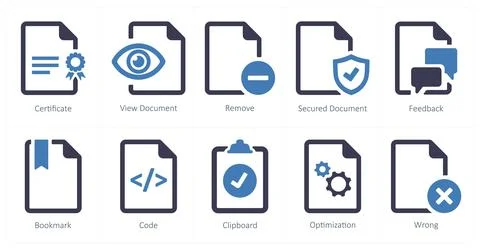 File as certificate, view document, remove Illustrazione stock