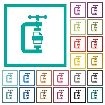 File compression solid flat color icons with quadrant frames Stock Illustration