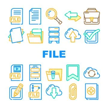 File Computer Digital Document Icons Set Vector Illustrazione stock