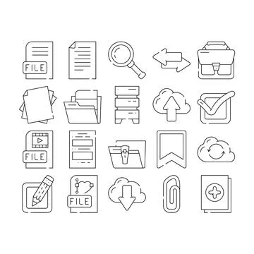 File Computer Digital Document Icons Set Vector Stock Illustration
