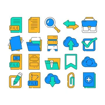 File Computer Digital Document Icons Set Vector Illustrazione stock