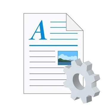 File computer document icon with gear icon Settings icon or instruction Stock Illustration