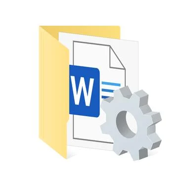 File computer folder and DOC file with gear icon Settings icon or instruction Stock Illustration