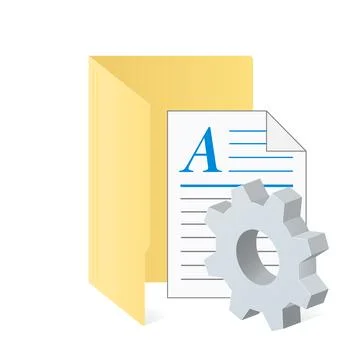 File computer folder and document with gear icon Settings icon or instruction Stock Illustration
