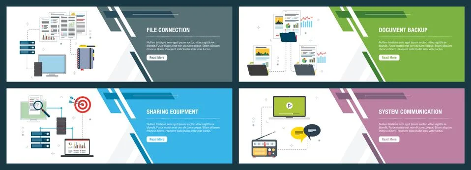 File connection, document backup, sharing equipment and system communication. Stock Illustration