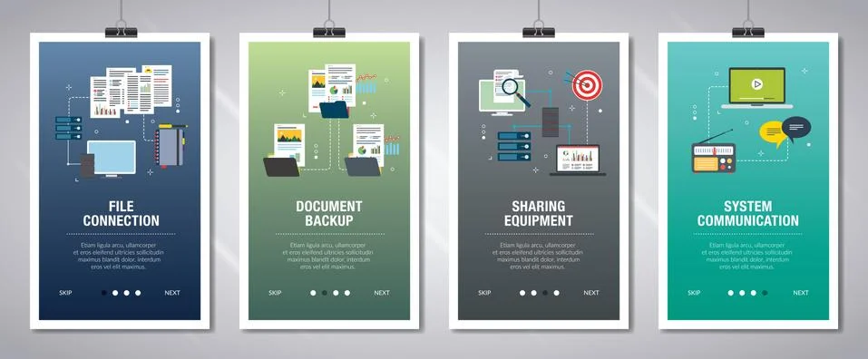 File connection, document backup, sharing equipment and system communication. Stock Illustration