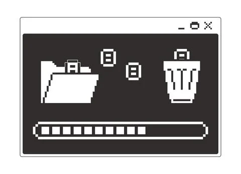 File delete process monochrome pixel pop-up window Illustrazione stock