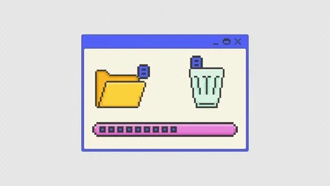 File delete process pixel art pop-up window UI overlay animation Video stock 333308865