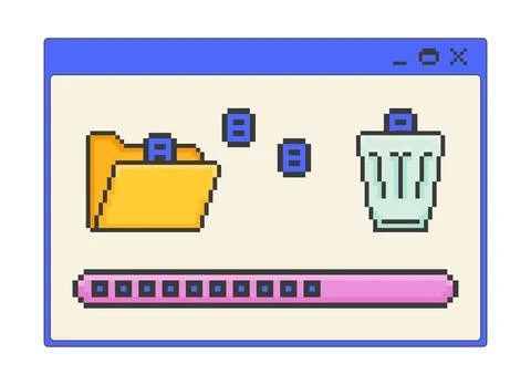 File delete process pixel art popup window UI overlay Illustrazione stock
