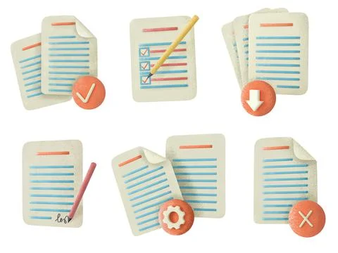 File document concept - realistic icon set. 3d illustration. isolated on white Stock Illustration