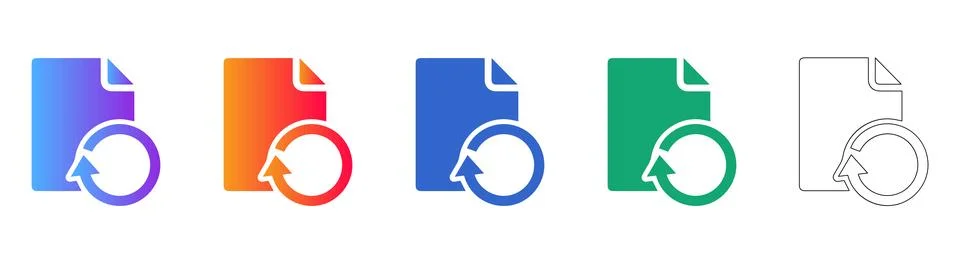 File Document Refresh Sync Icon Set Stock Illustration
