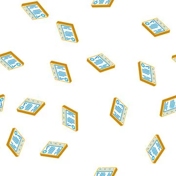 File with document stationery accessory isometric icon seamless pattern Illustration