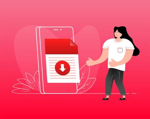 File download. Computer technology concept. Data storage. File management Illustrazione stock