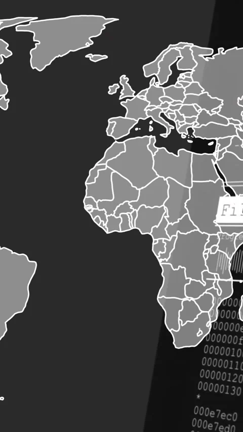 File encryption text animation over world map and digital data coding background Stock Footage 319976234