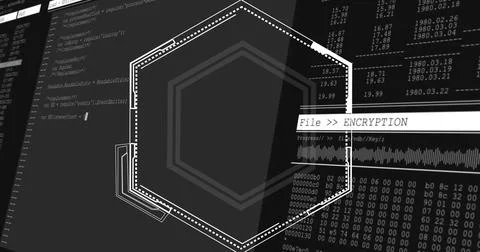 File encryption text image over hexagonal shapes and binary code background 库存照片