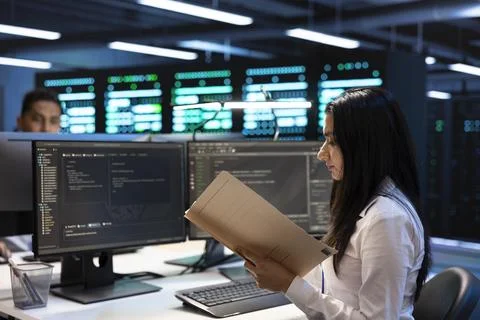 File examination, admin and documentation at data center Stock Photos