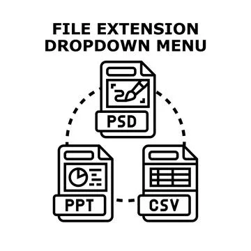 File extension dropdown menu choosing document format Stock Illustration