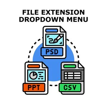 File extension dropdown menu choosing document format Stock Illustration