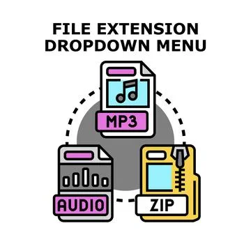 File extension dropdown menu concept for computing Stock Illustration