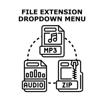 File extension dropdown menu concept for computing Stock Illustration