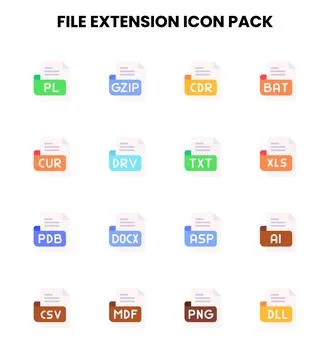 File Extension Flat Collection Icons Pack Illustrazione stock
