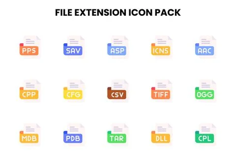 File Extension Flat Scalable Icons Pack Stock Illustration