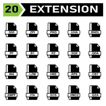 File extension icon set include file, document, extension, icon, type, set, f Stock Illustration
