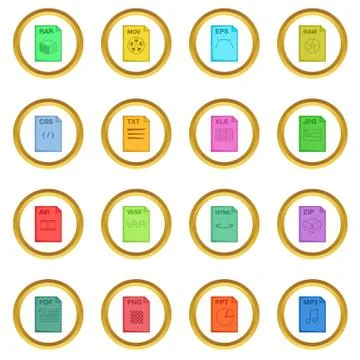 File extension icons circle Stock Illustration