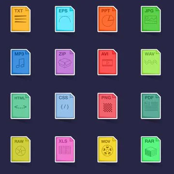File extension icons set vector sticker Stock Illustration