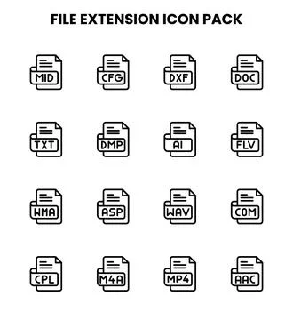 File Extension Line Set Icons Pack Stock Illustration
