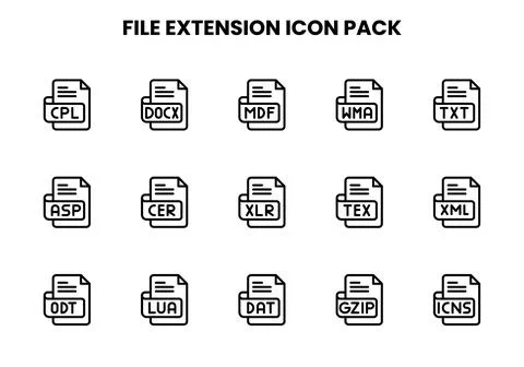 File Extension Line Set Icons Pack Stock Illustration