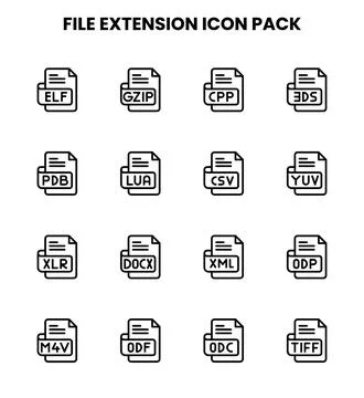 File Extension Line Vector Icons Pack Stock Illustration