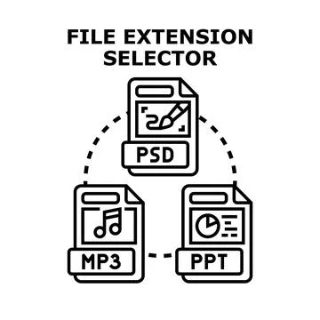 File extension selector choosing different document formats Stock Illustration