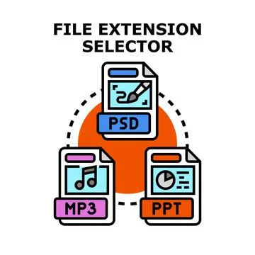 File extension selector choosing different document formats Stock Illustration