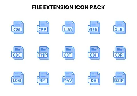 File Extension Two Colour Vector Icons Pack Stock Illustration