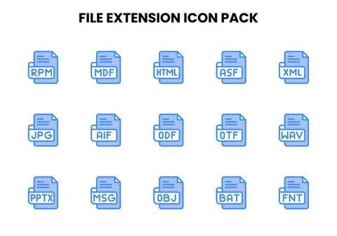 File Extension Two Colour Vector Icons Pack Stock Illustration