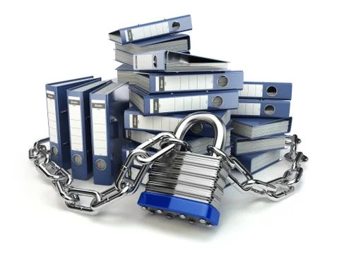 File folder and chain with lock. Data and privacy security. Information prote Illustrazione stock