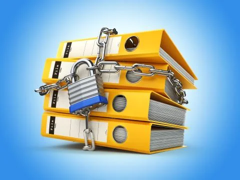 File folder and chain with lock. Data and privacy security. Information prote Stock Illustration
