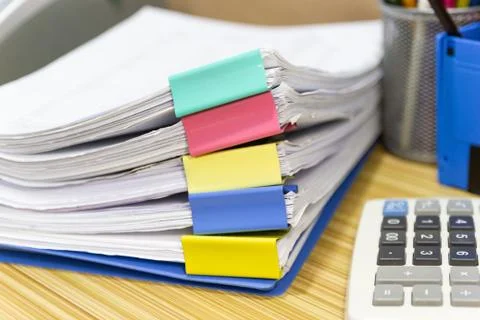 File folder and Stack of business report paper file Stock Photos