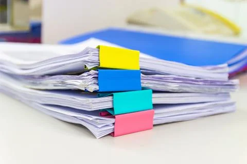 File folder and Stack of business report paper file on the table Stock Photos