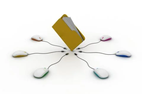 File folder connect with computer mouse Stock Illustration