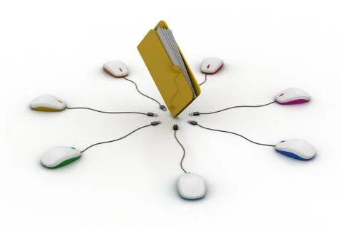 File folder connect with computer mouse Stock Illustration