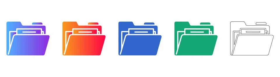 File Folder with Document Icon Set in Gradient and Outline Stock Illustration