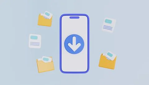 File folder document paper transfer on cloud mobile app 3d illustration 库存插图
