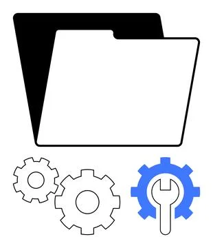 File Folder with Gears and Wrench Signifying Data Management and System Con.. Illustrazione stock