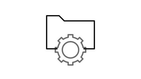 File folder icon combined with a gear icon, symbolizing file management and.. Stock Footage 332853524
